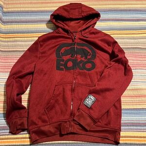 Ecko Unlimited Mens Full Zip Hoodie Red Black‎ Logo Spellout Pullover L